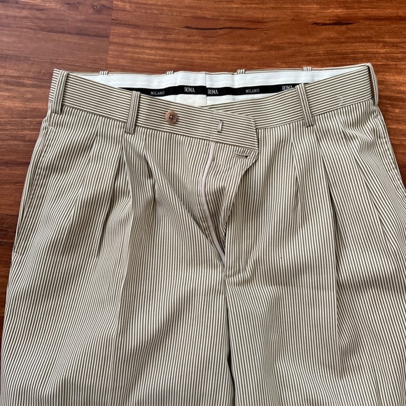 LINEAGE MILAN NEW YORK MENS BEIGE STRIPE DRESS PANTS SLACKS - Picture 2 of 6